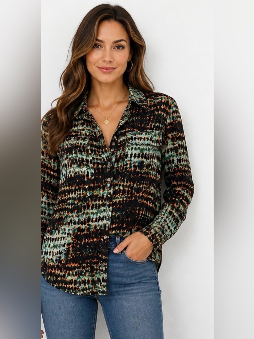 Charlie Jade Tie-Dye Print Button-Up Blouse Size S/P